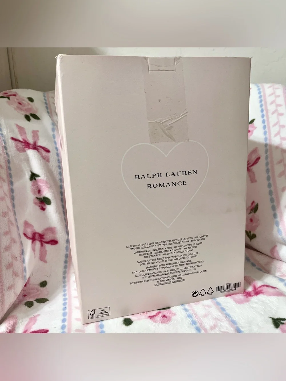 Ralph Lauren 2020 the Romance Bear White Teddy Bear Plush Pink Sweater in box